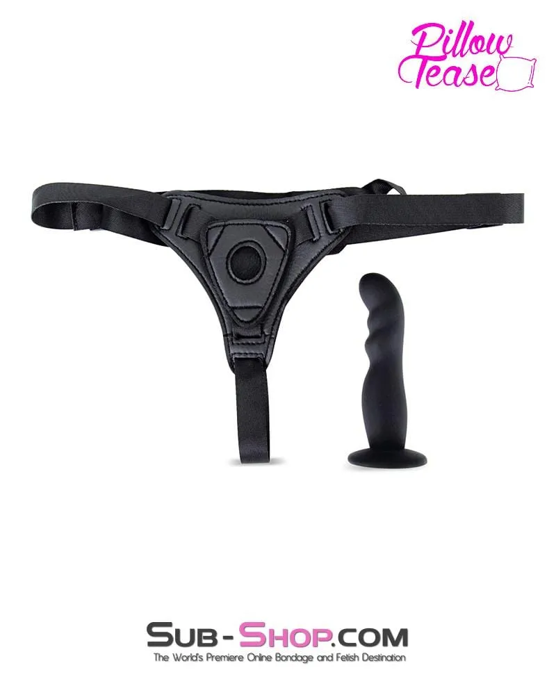 0588E      Black Ridged G-Spot Silicone Strap On Dildo and Comfort Harness Set