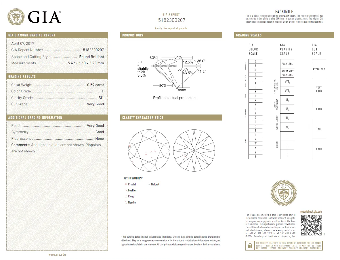 0.59 Carat Loose F/ SI1 Round Brilliant Cut Diamond GIA Certified