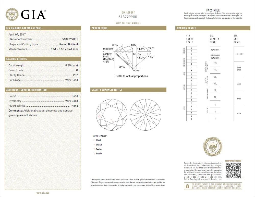 0.65 Carat Loose G / VS2 Round Brilliant Cut Diamond GIA Certified