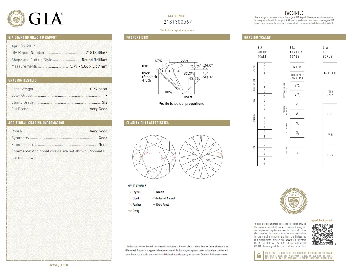 0.77 Carat Loose F/ SI2 Round Brilliant Cut Diamond GIA Certified