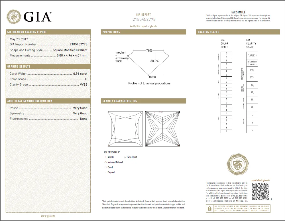 0.91 Carat Loose H  / VVS2 Princess Cut Diamond GIA Certified