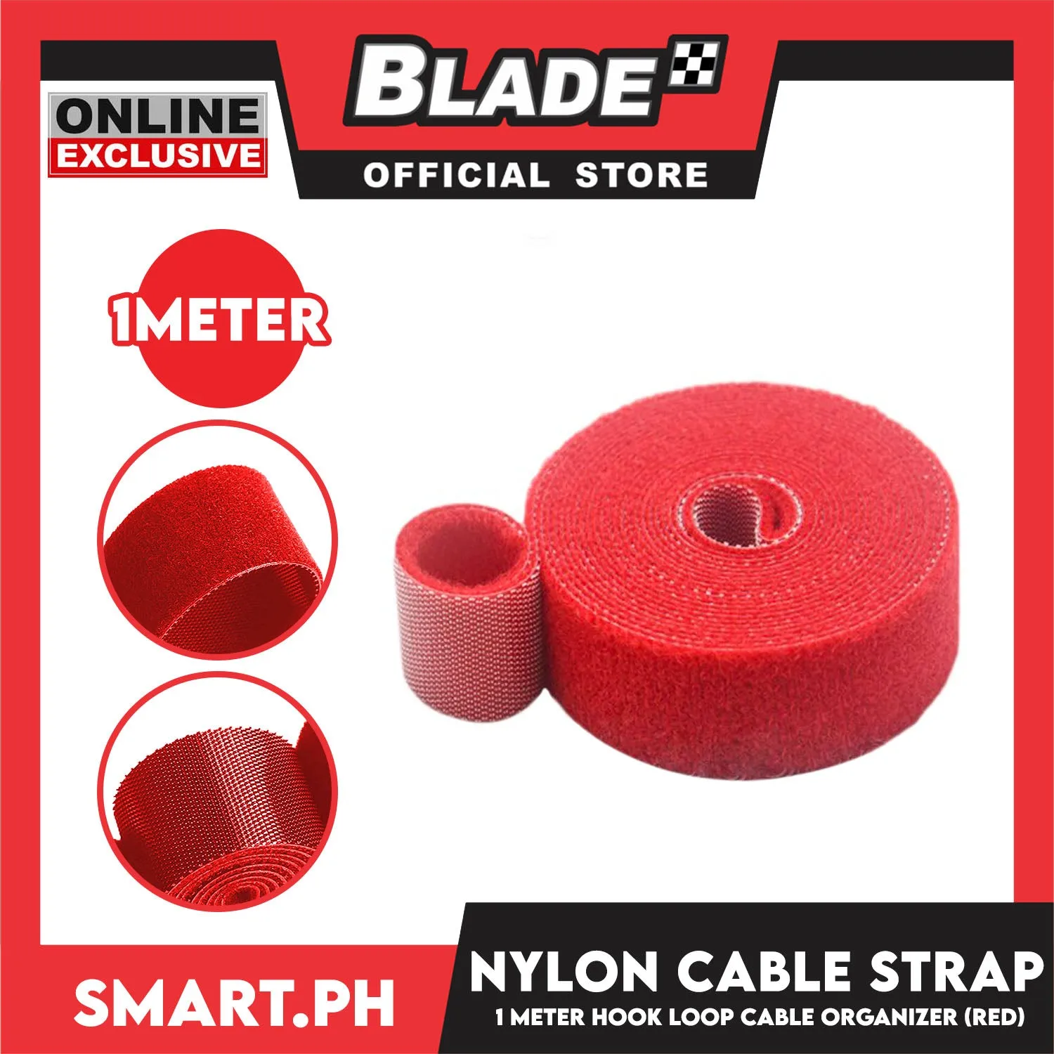 1 Meter Nylon Cable Strap Hook And Loop Multi-Purpose Cable Wire Organizer (Red)