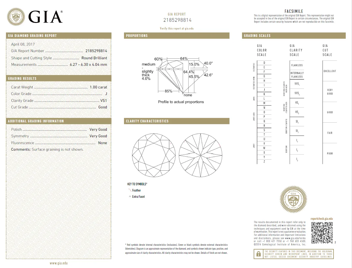 1.00 Carat Loose J/ VS1 Round Brilliant Cut Diamond GIA Certified