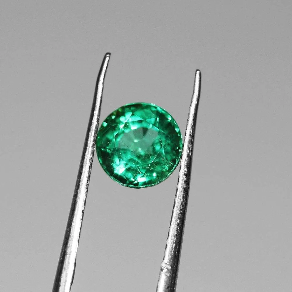 1.00ct Natural Zambian Earth Mined Emerald Round Rare Top Green Top Luster Gem