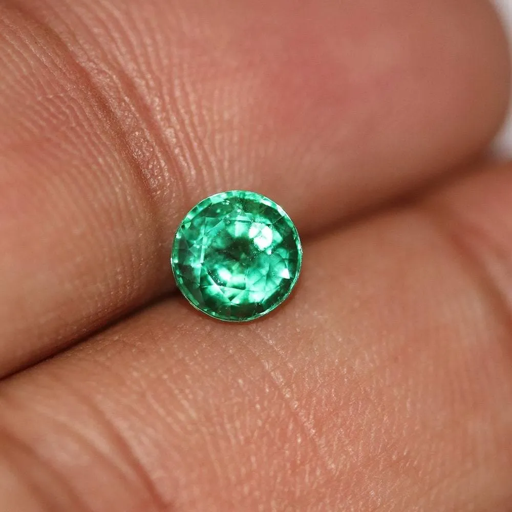 1.00ct Natural Zambian Earth Mined Emerald Round Rare Top Green Top Luster Gem
