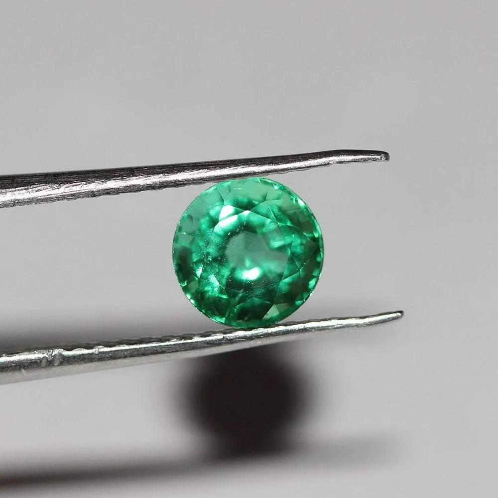 1.00ct Natural Zambian Earth Mined Emerald Round Rare Top Green Top Luster Gem