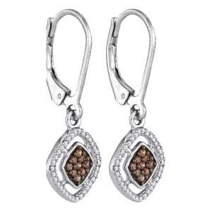 10kt White Gold Womens Round Cognac-brown Color Enhanced Diamond Diagonal Square Dangle Earrings 1/3 Cttw