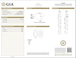1.10 Carat Loose D / I1 Marquise Brilliant Cut Diamond GIA Certified