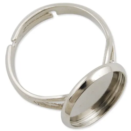 12MM Round Adjustable Shallow bottom Imitation Rhodium plated Ring Base Setting Pendants With 12 MM round Pad,Sold 50PCS Per Package