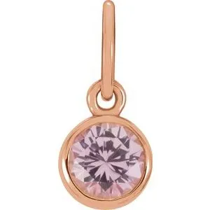14K Rose 4 mm Round Imitation Pink Tourmaline Birthstone Charm