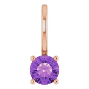 14K Rose Gold Imitation Amethyst Solitaire Charm/Pendant