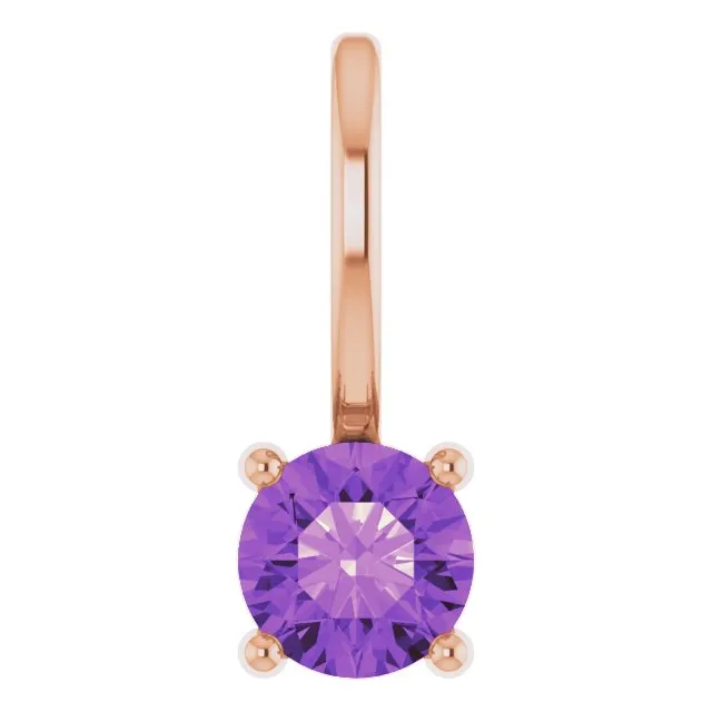 14K Rose Gold Imitation Amethyst Solitaire Charm/Pendant
