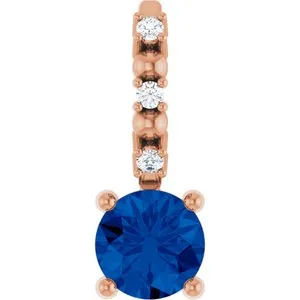 14K Rose Imitation Blue Sapphire & .01 CTW Natural Diamond Charm/Pendant