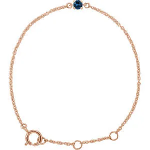 14K Rose Imitation Blue Sapphire Youth Birthstone 4 1/2-5 1/2" Bracelet