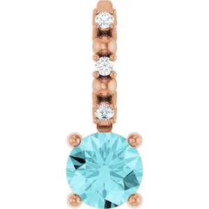 14K Rose Imitation Blue Zircon & .01 CTW Natural Diamond Charm/Pendant
