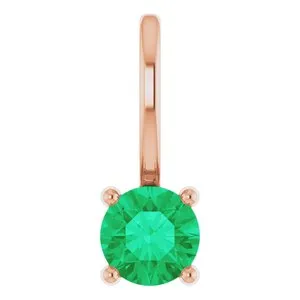 14K Rose Imitation Emerald Solitaire Charm/Pendant
