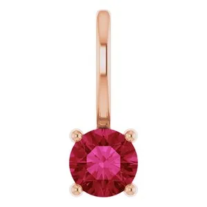 14K Rose Imitation Ruby Solitaire Charm/Pendant