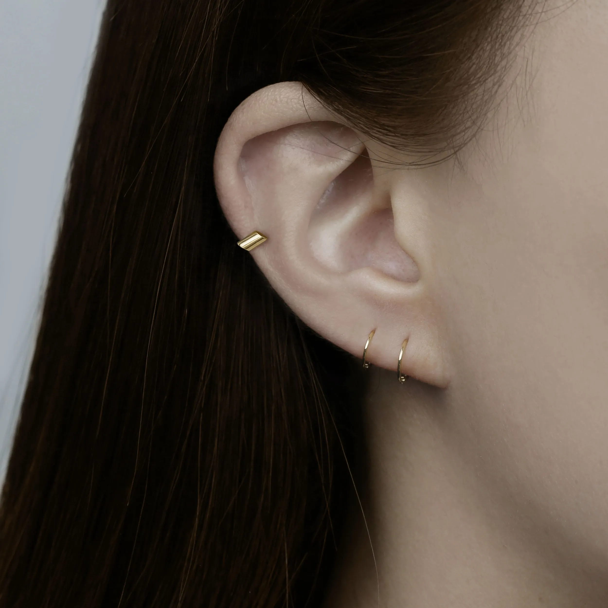 14k Solid Gold Tiny Diagonal Cut Hoop Earring
