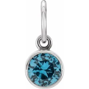 14K White 4 mm Round Imitation Blue Zircon Birthstone Charm