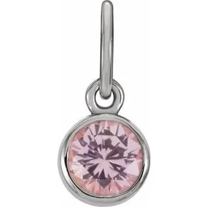 14K White 4 mm Round Imitation Pink Tourmaline Birthstone Charm