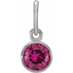 14K White 4 mm Round Imitation Ruby Birthstone Charm