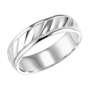 14k White Gold Diagonal cut Band with Milgrain Border size 10