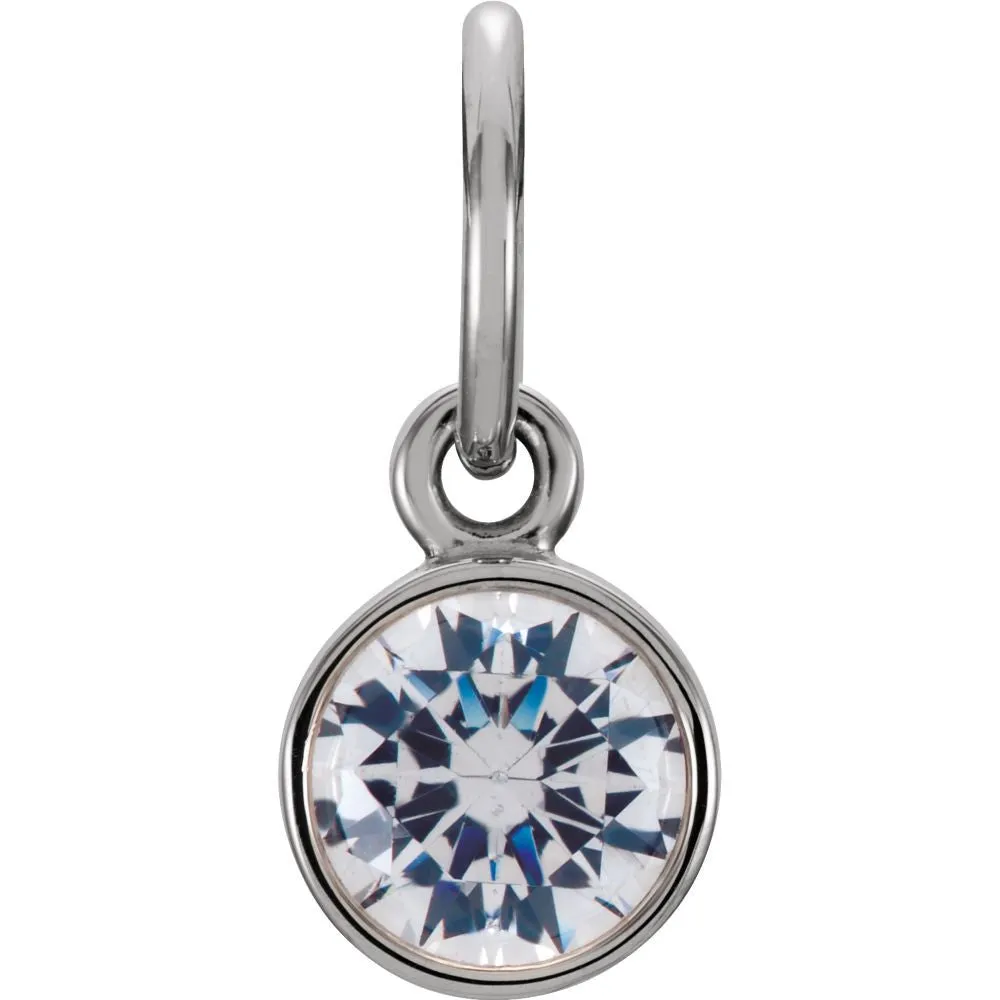 14k White Gold Imitation Diamond Birthstone Charm