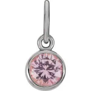 14k White Gold Imitation Pink Tourmaline Birthstone Charm