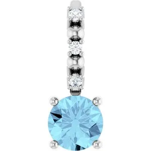 14K White Imitation Aquamarine & .01 CTW Natural Diamond Charm/Pendant