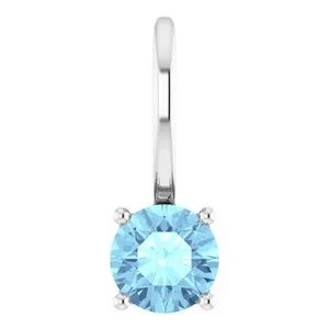 14K White Imitation Aquamarine Solitaire Charm/Pendant