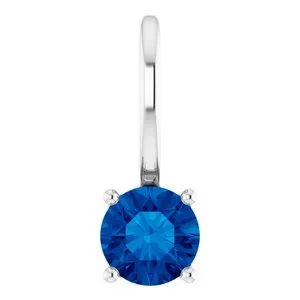 14K White Imitation Blue Sapphire Solitaire Charm/Pendant
