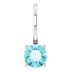 14K White Imitation Blue Zircon Solitaire Charm/Pendant