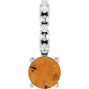 14K White Imitation Citrine & .01 CTW Natural Diamond Charm/Pendant
