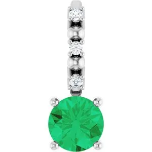 14K White Imitation Emerald & .01 CTW Natural Diamond Charm/Pendant