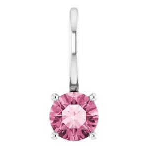 14K White Imitation Pink Tourmaline Solitaire Charm/Pendant