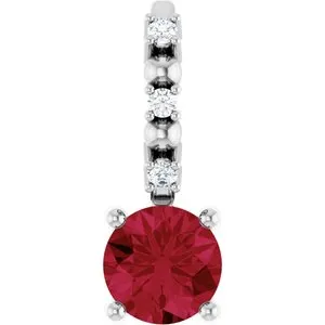 14K White Imitation Ruby & .01 CTW Natural Diamond Charm/Pendant