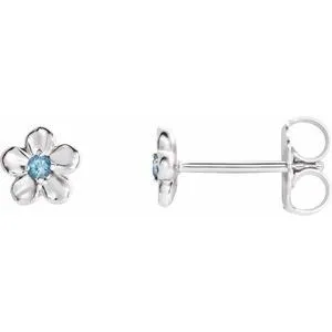 14K White Youth Imitation March Birthstone Flower Earrings