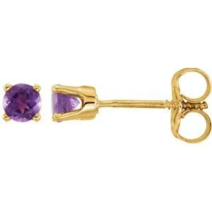 14K Yellow 3 mm Round Imitation Amethyst Youth Birthstone Earrings