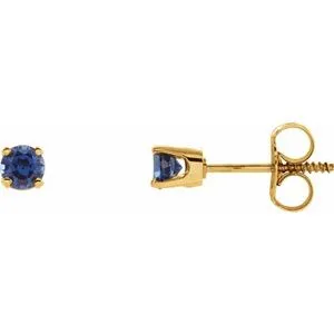 14K Yellow 3 mm Round Imitation Blue Sapphire Youth Birthstone Earrings
