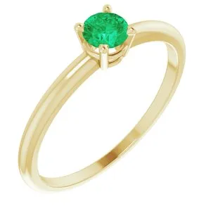 14K Yellow 3 mm Round Imitation Emerald Birthstone Ring Size 3
