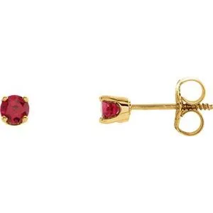 14K Yellow 3 mm Round Imitation Ruby Youth Birthstone Earrings