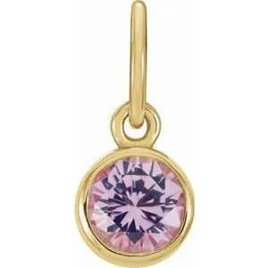 14K Yellow 4 mm Round Imitation Pink Tourmaline Birthstone Charm