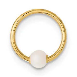 14K Yellow Gold  18 Gauge Polished Imitation Pearl Cartilage Ring