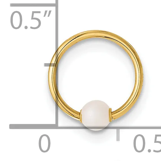 14K Yellow Gold  18 Gauge Polished Imitation Pearl Cartilage Ring