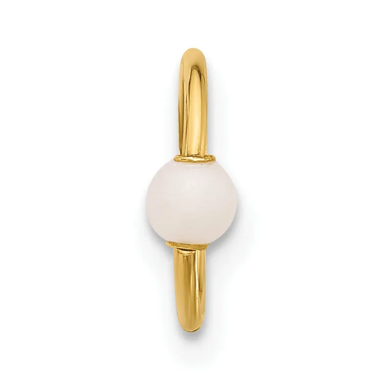 14K Yellow Gold  18 Gauge Polished Imitation Pearl Cartilage Ring