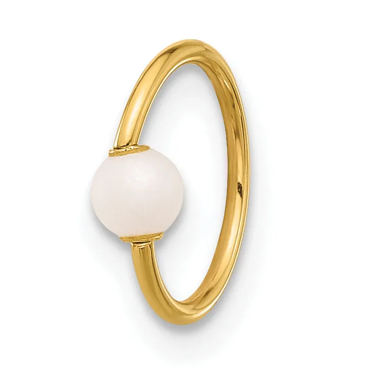 14K Yellow Gold  18 Gauge Polished Imitation Pearl Cartilage Ring