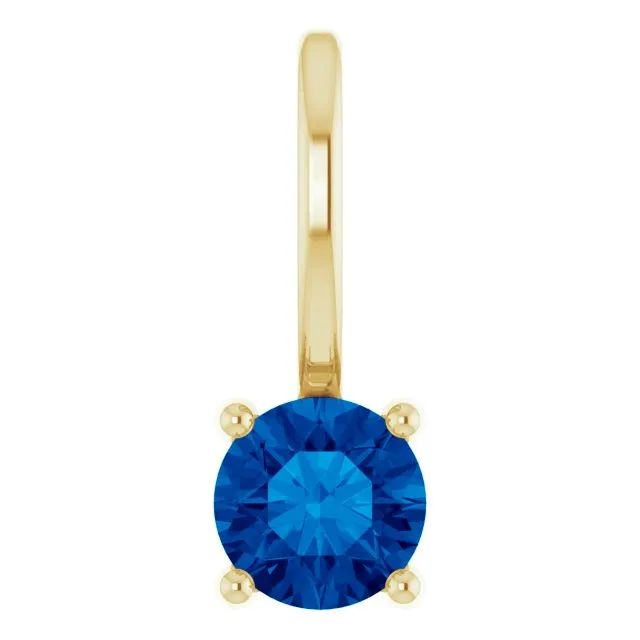 14K Yellow Gold Imitation Blue Sapphire Solitaire Charm/Pendant
