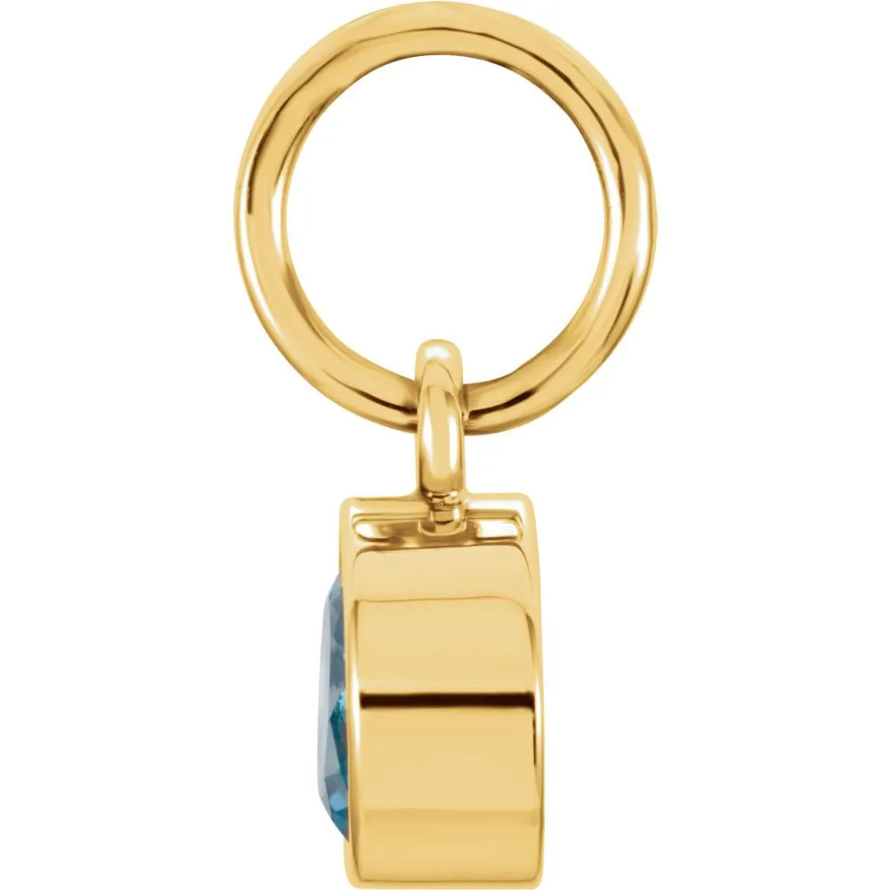 14k Yellow Gold Imitation Blue Zircon Birthstone Charm
