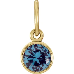 14k Yellow Gold Imitation Blue Zircon Birthstone Charm