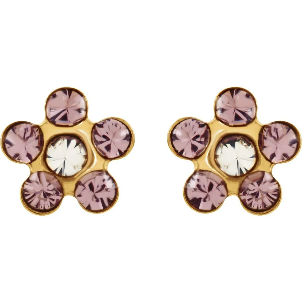 14k Yellow Gold Imitation "June" Youth Birthstone Flower Inverness Piercing Earrings